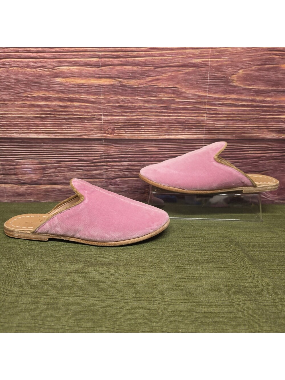 Sabah Pink Velvet Slippers 40 US 8 Leather Sole Hand Made El Paso TX New